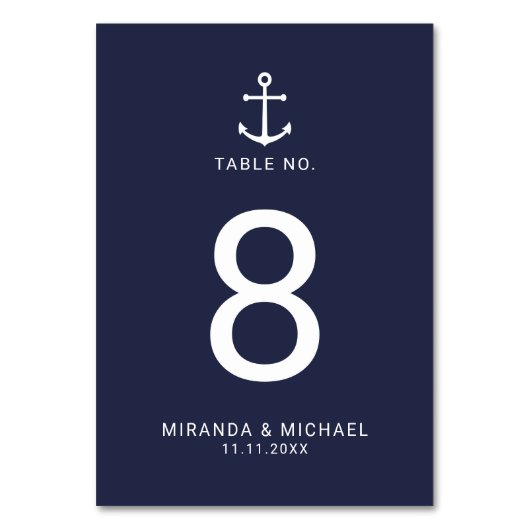 Modern Nautical Navy Blue Anchor Wedding Kaart (Voorkant)