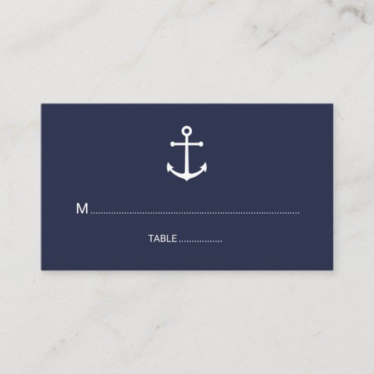 Modern Nautical Navy Blue Anchor Wedding Plaatskaartje (Voorkant)
