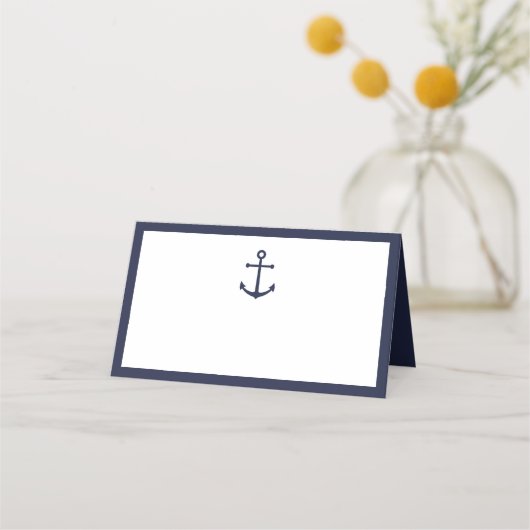 Modern Nautical Navy Blue Anchor Wedding Plaatskaartje (Voorkant)