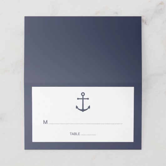 Modern Nautical Navy Blue Anchor Wedding Plaatskaartje (Buitenkant ongevouwen)