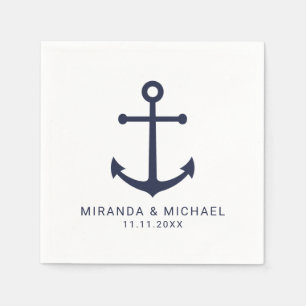 Modern Nautical Navy Blue Anchor Wedding Servet