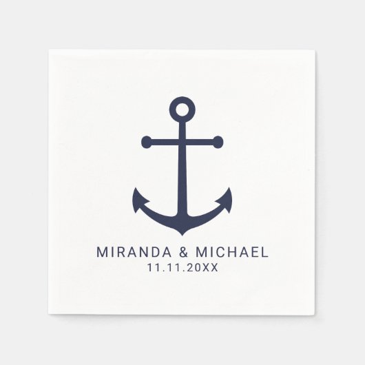 Modern Nautical Navy Blue Anchor Wedding Servet (Voorkant)