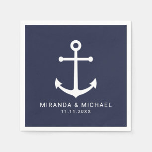Modern Nautical Navy Blue Anchor Wedding Servet