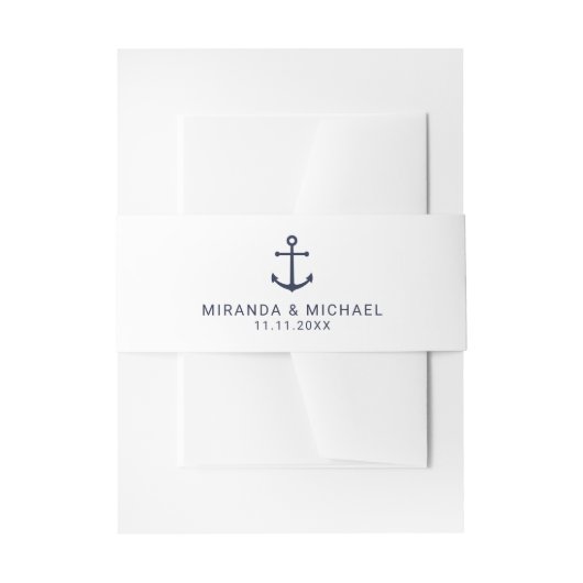 Modern Nautical Navy Blue Anchor Wedding Uitnodigingen Wikkel (Voorkant Voorbeeld)