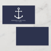 Modern Nautical Navy Blue Anchor Wedding Visitekaartje (Voorkant / Achterkant)