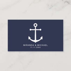 Modern Nautical Navy Blue Anchor Wedding Visitekaartje