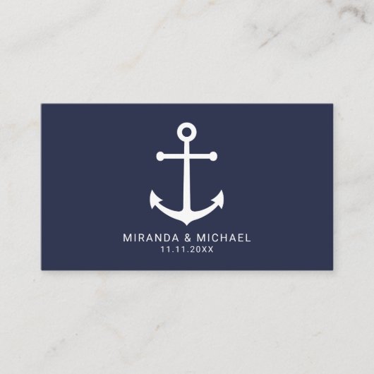Modern Nautical Navy Blue Anchor Wedding Visitekaartje (Voorkant)