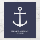 Modern Nautical Navy Blue Anchor Wedding Wijn Etiket (Enkel label)