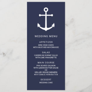 Modern Nautical Navy Blue Anker Bruiloft Menu