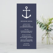 Modern Nautical Navy Blue Anker Bruiloft Menu (Staand voorkant)