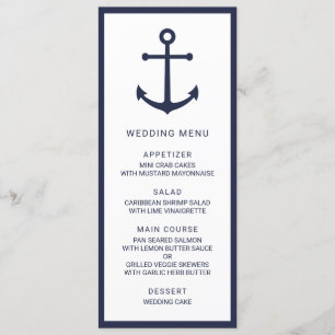Modern Nautical Navy Blue Anker Bruiloft Menu