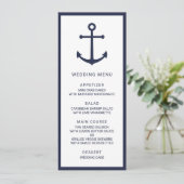 Modern Nautical Navy Blue Anker Bruiloft Menu (Staand voorkant)