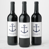Modern Nautical Navy Blue Anker Bruiloft Wijn Labe Etiket (Flessen)