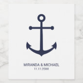 Modern Nautical Navy Blue Anker Bruiloft Wijn Labe Wijn Etiket (Enkel label)