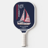 Modern Nautical Navy Blue Family Lake House Pickleball Paddle (Achterkant)