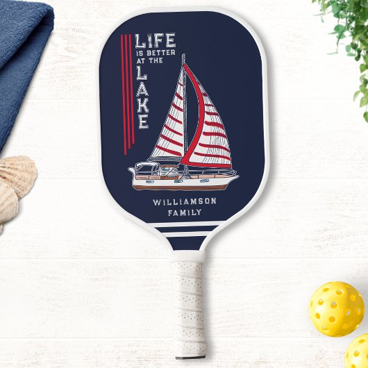 Modern Nautical Navy Blue Family Lake House Pickleball Paddle