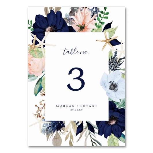 Modern Nautical | Nummer van de tabel Floral Kaart (Voorkant)