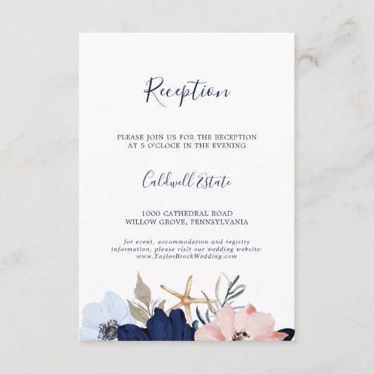 Modern Nautical | Ontvangst van Floral Weddenschap Informatiekaartje (Voorkant)