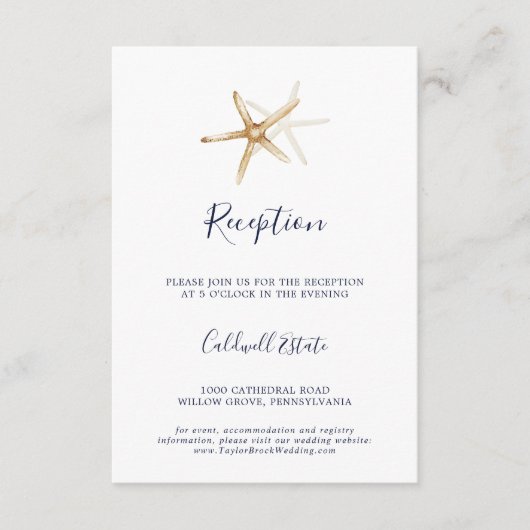 Modern Nautical | Ontvangst van Starfish Weddensch Informatiekaartje (Voorkant)