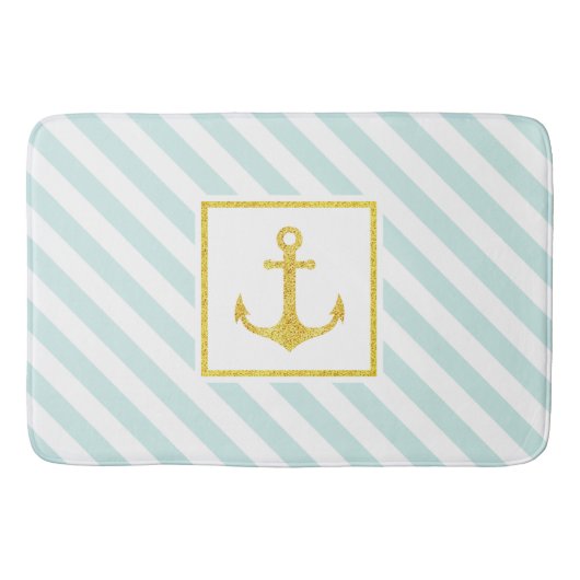 Modern Nautical Pattern Golden Anchor Badmat (Voorkant)