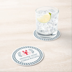 Modern Nautical Personalized Wedding Ronde Kartonnen Onderzetter