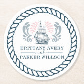 Modern Nautical Personalized Wedding Ronde Kartonnen Onderzetter (Voorkant)