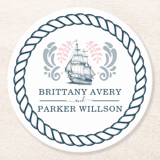 Modern Nautical Personalized Wedding Ronde Kartonnen Onderzetter (Voorkant)