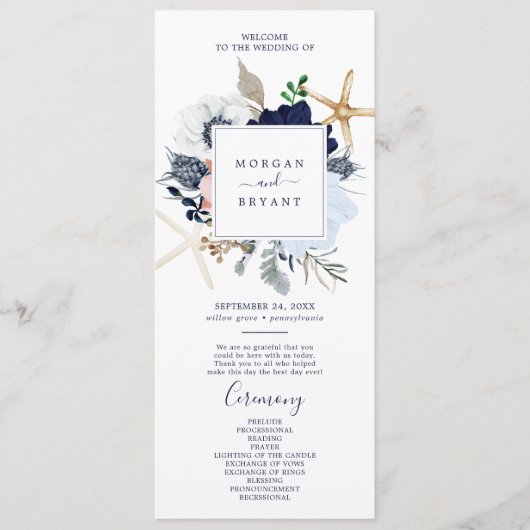 Modern Nautical | Programma Floral Wedding Programmakaart (Voorkant)