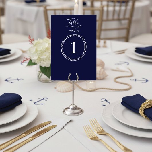 Modern Nautical Rope Navy Blue Wedding Kaart