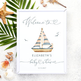 Modern Nautical Sailboat Baby shower Welkom Poster