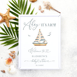 Modern Nautical Sailboat Baby shower Welkom Poster