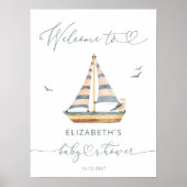 Modern Nautical Sailboat Baby shower Welkom Poster (Voorkant)