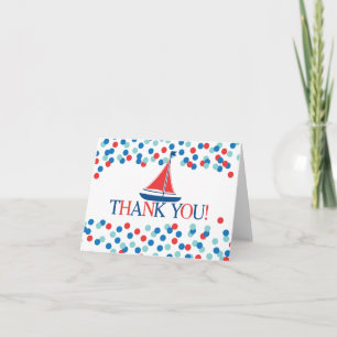 Modern Nautical Sailboat Boy Baby shower Dank u Bedankkaart