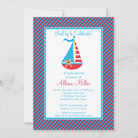 Modern Nautical Sailboat Boy Baby shower Kaart (Voorkant)