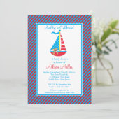 Modern Nautical Sailboat Boy Baby shower Kaart (Staand voorkant)