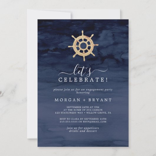 Modern Nautical | Schip Helm Let's Celebrate Kaart (Voorkant)