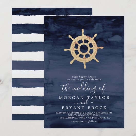 Modern Nautical | Schip helpt het huwelijk van Kaart (Voorkant / Achterkant)