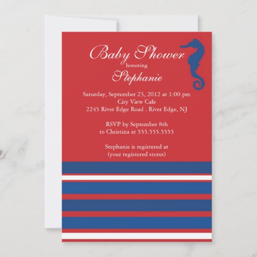 Modern Nautical Seahorse Baby shower Invitation Kaart (Voorkant)