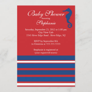 Modern Nautical Seahorse Baby shower Invitation Kaart