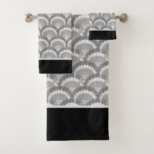Modern Nautical Seashell Grey Shells Black Bad Handdoek