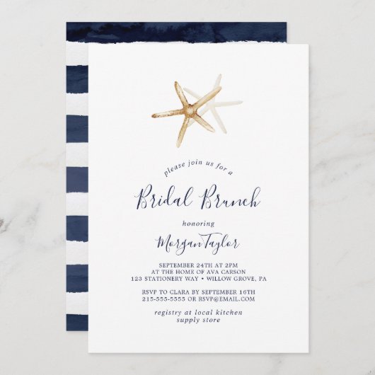 Modern Nautical | Staarvis Bridal Brunch Kaart (Voorkant / Achterkant)