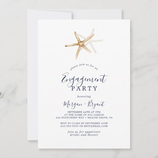 Modern Nautical | Starfish Engagement Party Kaart (Voorkant)