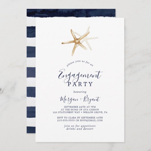 Modern Nautical | Starfish Engagement Party Kaart (Voorkant / Achterkant)