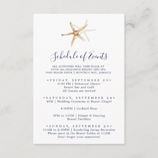 Modern Nautical Starfish Schedule of Events Informatiekaartje (Voorkant)