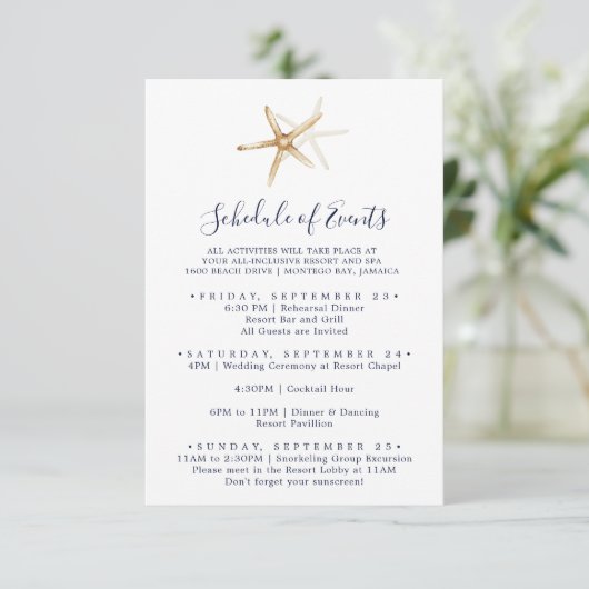 Modern Nautical Starfish Schedule of Events Informatiekaartje (Staand voorkant)