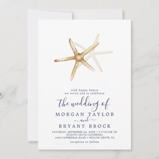 Modern Nautical | Starfish the Wedding of Kaart (Voorkant)