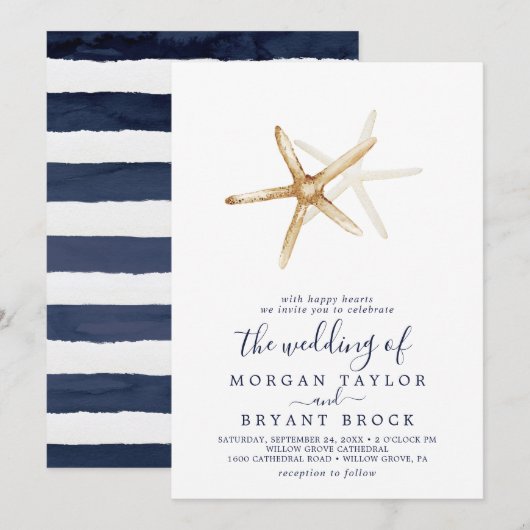 Modern Nautical | Starfish the Wedding of Kaart (Voorkant / Achterkant)
