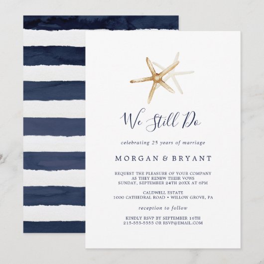 Modern Nautical | Starfish we do Vow Renewal Kaart (Voorkant / Achterkant)