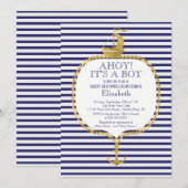 Modern Nautical Stripe Gold Anker Baby shower Kaart (Voorkant / Achterkant)