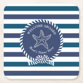 Modern Nautical Stripe Turquoise Navy Blue White Kartonnen Onderzetters (Voorkant)